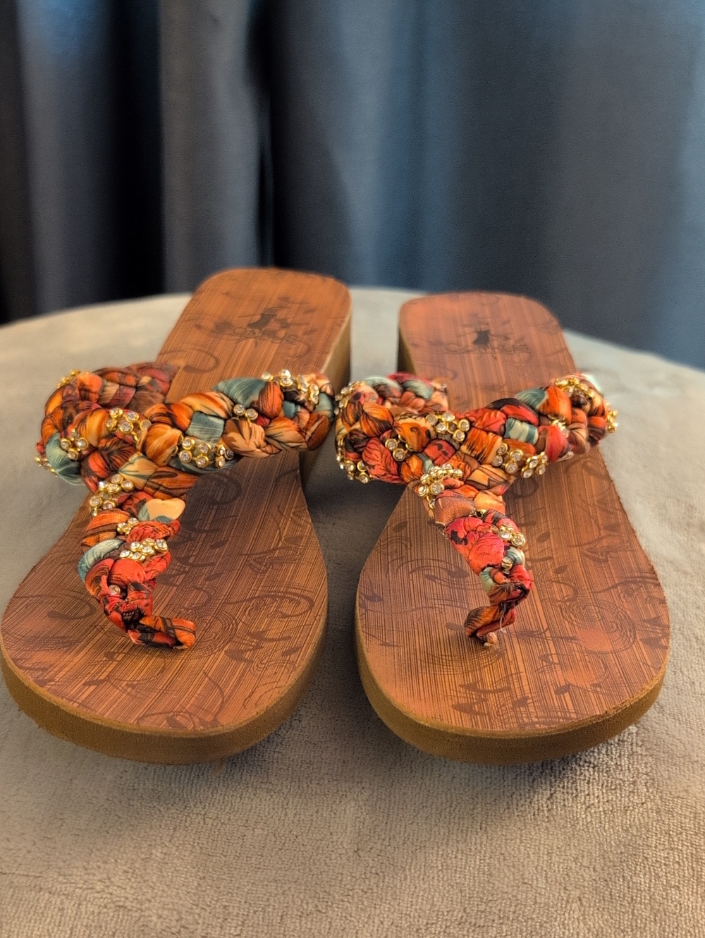 Women's Braided Beaded Sandals - Orange Multi